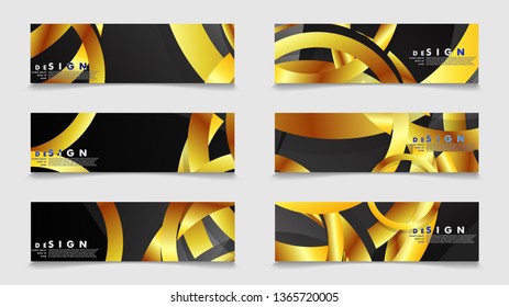 Banners with abstract metal vector backgrounds with luxurious shiny gold circles