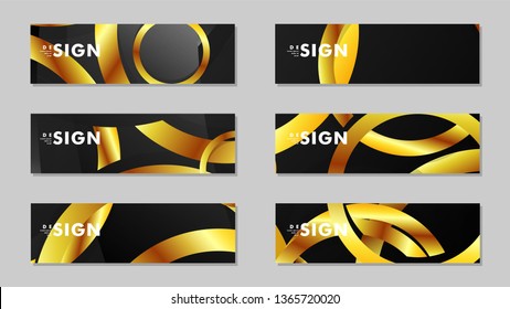 Banners with abstract metal vector backgrounds with luxurious shiny gold circles