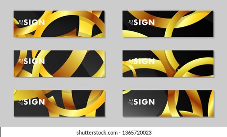Banners with abstract metal vector backgrounds with luxurious shiny gold circles