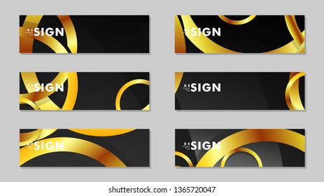 Banners with abstract metal vector backgrounds with luxurious shiny gold circles