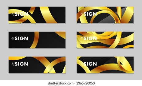 Banners with abstract metal vector backgrounds with luxurious shiny gold circles