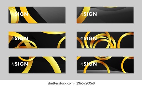 Banners with abstract metal vector backgrounds with luxurious shiny gold circles