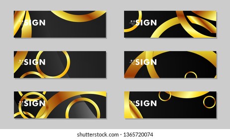 Banners with abstract metal vector backgrounds with luxurious shiny gold circles
