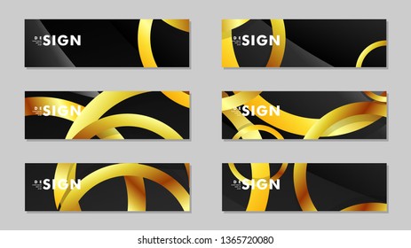 Banners with abstract metal vector backgrounds with luxurious shiny gold circles