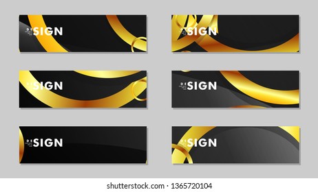 Banners with abstract metal vector backgrounds with luxurious shiny gold circles