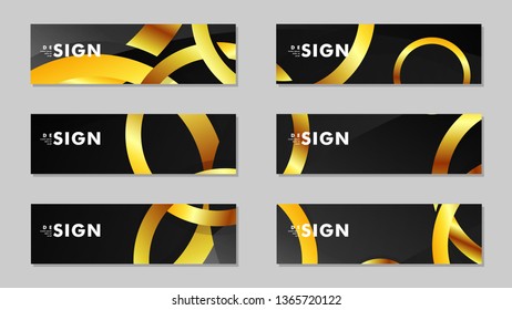 Banners with abstract metal vector backgrounds with luxurious shiny gold circles
