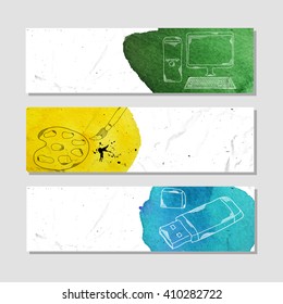 Banners for advertising professional accessories for employees of design agencies. Vector
