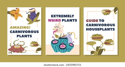 Banners With Amazing, Eerie Depictions Of Carnivorous Plants. Venus Flytraps, Pitcher Plants, And Sundews