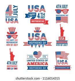 Banners of america independence day. Vector labels at 4 july isolated on white background