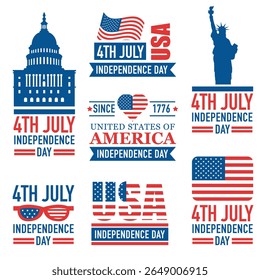 Banners of america independence day. Vector labels at 4 july