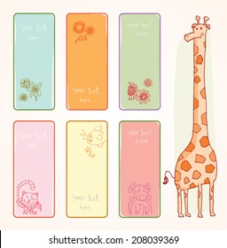  Banners animals and flowers, vector illustration.
