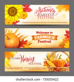 Banners for Autumn Harvest Festival. Vector set. 