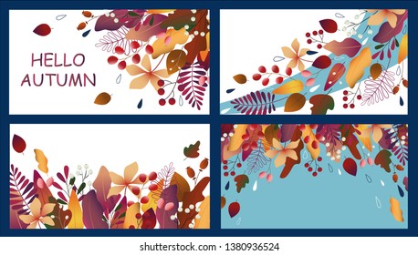 Banners with autumn leaves fall, vector floral background with isolated falling leaf. Perfectly for backdrop, card, poster, web design.