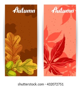 Banners with autumn leaves and plants. Design for advertising booklets, banners, flayers, cards.