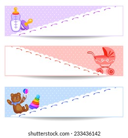 banners with baby items. vector illustration