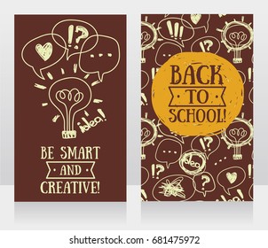 banners for back to school, can be used as party invitation or as flyers for school and university, retro palette, vector illustration in sketch style