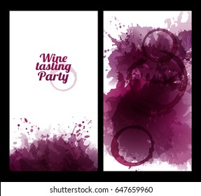 Banners with background wine stains. Template for wine event or party Invitation