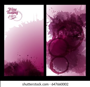 Banners with background wine stains. Template for wine event or party Invitation