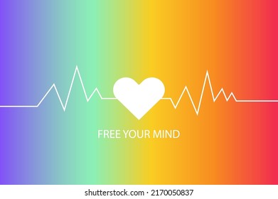 Banners, backgrounds or illustrations have a heart in the middle of the image. There are six color gradients, red, orange, yellow, green, blue, purple, cyan.In PRIDE MONTH