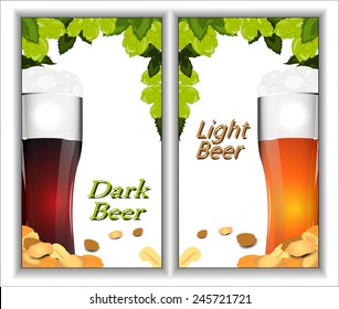 Banners With Beer, Sprigs Of Hops And Salted Peanuts