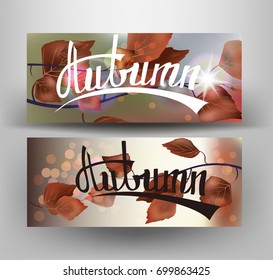 Banners with birch withering autumn branches. Vector illustration