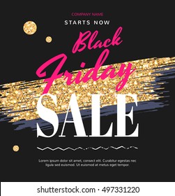 Banners for the Black Friday sale. Sale Fashion modern web banner with Gold Brush