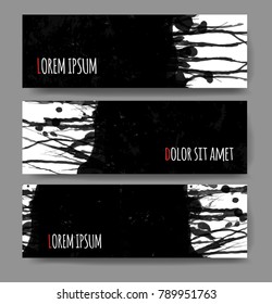 Banners with black grunge splashes on realistic paper background.