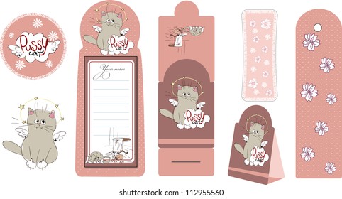 banners and bookmark's with a  cartoon  kitten