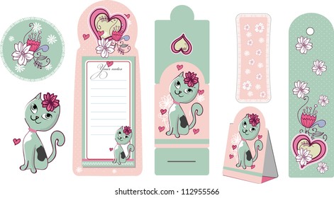 banners and bookmark's with a  cartoon  kitten