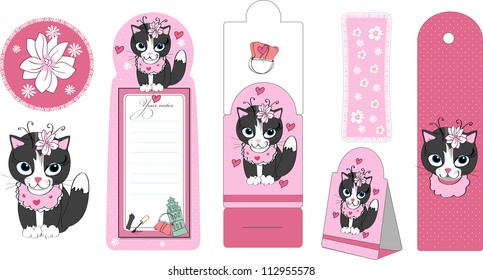 banners and bookmark's with a  cartoon  kitten