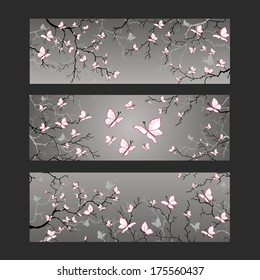 Banners with branches of butterflies