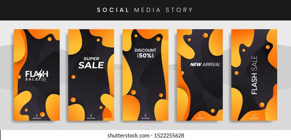 Banners Bundle Kit Set Of Social Media Instagram Story. Fluid Stories Sale Banner Background ,Poster, Flyer, Coupon, Layout Composision Gift Card, Smartphone Templates Story Editable Eps 10 Vector