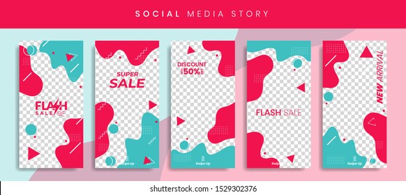 Banners Bundle Kit Set of Social Media Instagram Story. Geometric Stories Sale Banner Background ,Poster, Flyer, Coupon, Layout Composision Gift Card, Smartphone Templates Story editable eps 10 vector