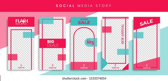 Banners Bundle Kit Set of Social Media Instagram Story. Geometric Stories Sale Banner Background ,Poster, Flyer, Coupon, Layout Composision Gift Card, Smartphone Templates Story editable eps 10 vector