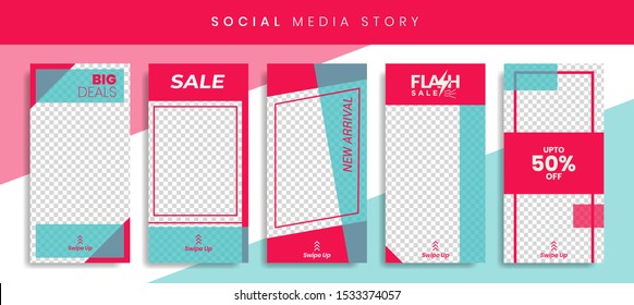 Banners Bundle Kit Set of Social Media Instagram Story. Geometric Stories Sale Banner Background ,Poster, Flyer, Coupon, Layout Composision Gift Card, Smartphone Templates Story editable eps 10 vector