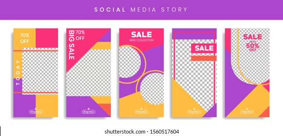 Banners Bundle Kit Set of Social Media Instagram Story. Geometric Stories Sale Banner Background ,Poster, Flyer, Coupon, Layout Composision Gift Card, Smartphone Templates Story editable eps 10 vector