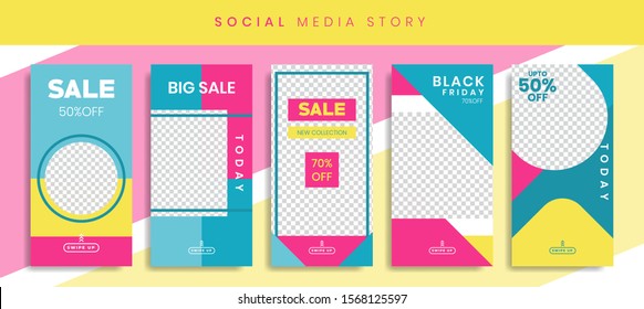 Banners Bundle Kit Set of Social Media Instagram Story. Geometric Stories Sale Banner Background ,Poster, Flyer, Coupon, Layout Composision Gift Card, Smartphone Templates Story editable eps 10 vector