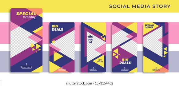 Banners Bundle Kit Set of Social Media Instagram Story. Geometric Stories Sale Banner Background ,Poster, Flyer, Coupon, Layout Composision Gift Card, Smartphone Triangle editable eps 10 vector