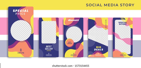 Banners Bundle Kit Set Of Social Media Instagram Story. Geometric Stories Sale Banner Background ,Poster, Flyer, Coupon, Layout Composision Gift Card, Smartphone Templates Story Editable Eps 10 Vector