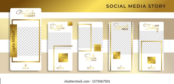 Banners Bundle Kit Set von Social Media Instagram Story. Geometrische Geschichten Verkauf Banner Hintergrund , Poster, Flyer, Coupon, Layout-Komposition Golden, Smartphone-Vorlagen Story editable eps10 Vektorgrafik