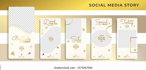 Banners Bundle Kit Set of Social Media Instagram Story. Geometric Stories Sale Banner Background ,Poster, Flyer, Coupon, Layout Composision Golden, Smartphone Templates Story editable eps 10 vector