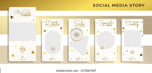 Banners Bundle Kit Set of Social Media Instagram Story. Geometric Stories Sale Banner Background ,Poster, Flyer, Coupon, Layout Composision Golden, Smartphone Templates Story editable eps 10 vector