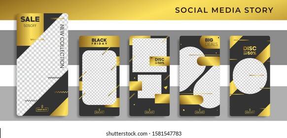 Banners Bundle Kit Set of Social Media Instagram Story. Geometric Stories Sale Banner Background ,Poster, Flyer, Coupon, Layout Composision Golden, Smartphone Templates Story editable eps 10 vector