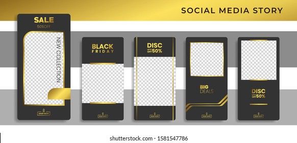 Banners Bundle Kit Set of Social Media Instagram Story. Geometric Stories Sale Banner Background ,Poster, Flyer, Coupon, Layout Composision Golden, Smartphone Templates Story editable eps 10 vector