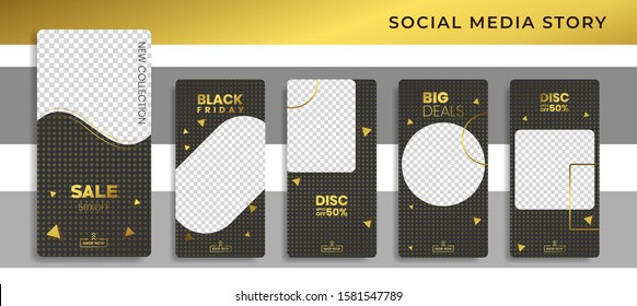 Banners Bundle Kit Set of Social Media Instagram Story. Geometric Stories Sale Banner Background ,Poster, Flyer, Coupon, Layout Composision Golden, Smartphone Templates Story editable eps 10 vector