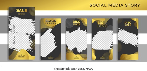 Banners Bundle Kit Set of Social Media Instagram Story. Geometric Stories Sale Banner Background ,Poster, Flyer, Coupon, Layout Composision Golden, Smartphone Templates Story editable eps 10 vector