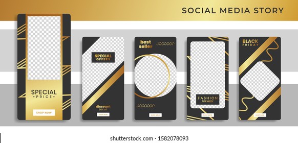 Banners Bundle Kit Set of Social Media Instagram Story. Geometric Stories Sale Banner Background ,Poster, Flyer, Coupon, Layout Composision Golden, Smartphone Templates Story editable eps 10 vector