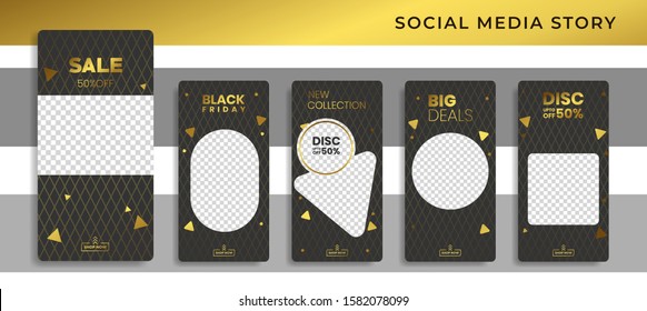 Banners Bundle Kit Set of Social Media Instagram Story. Geometric Stories Sale Banner Background ,Poster, Flyer, Coupon, Layout Composision Golden, Smartphone Templates Story editable eps 10 vector