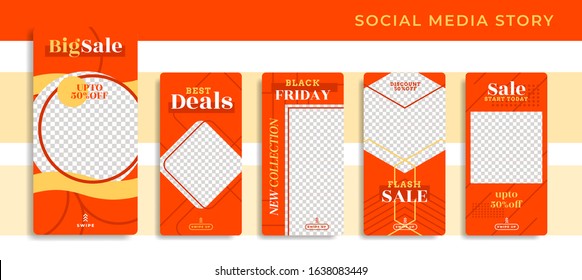 Banners Bundle Kit Set of Social Media Instagram Story. Geometric Stories Sale Banner Background ,Poster, Flyer, Coupon, Layout Composision Orange Yellow, Collection Templates editable eps 10 vector