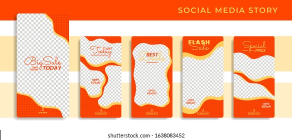 Banners Bundle Kit Set of Social Media Instagram Story. Geometric Stories Sale Banner Background ,Poster, Flyer, Coupon, Layout Composision Orange Yellow, Collection Templates editable eps 10 vector